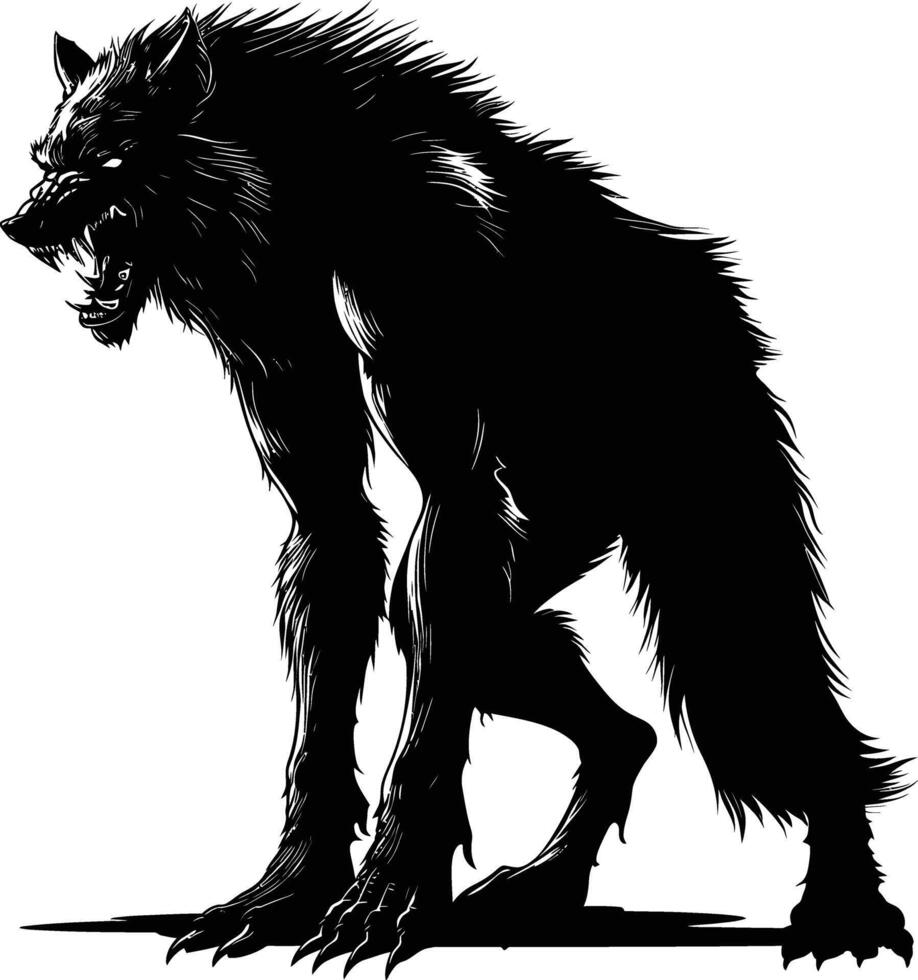 ai generado silueta lobo de mar o de vez en cuando licántropo o licántropo monstruo negro color solamente lleno cuerpo vector