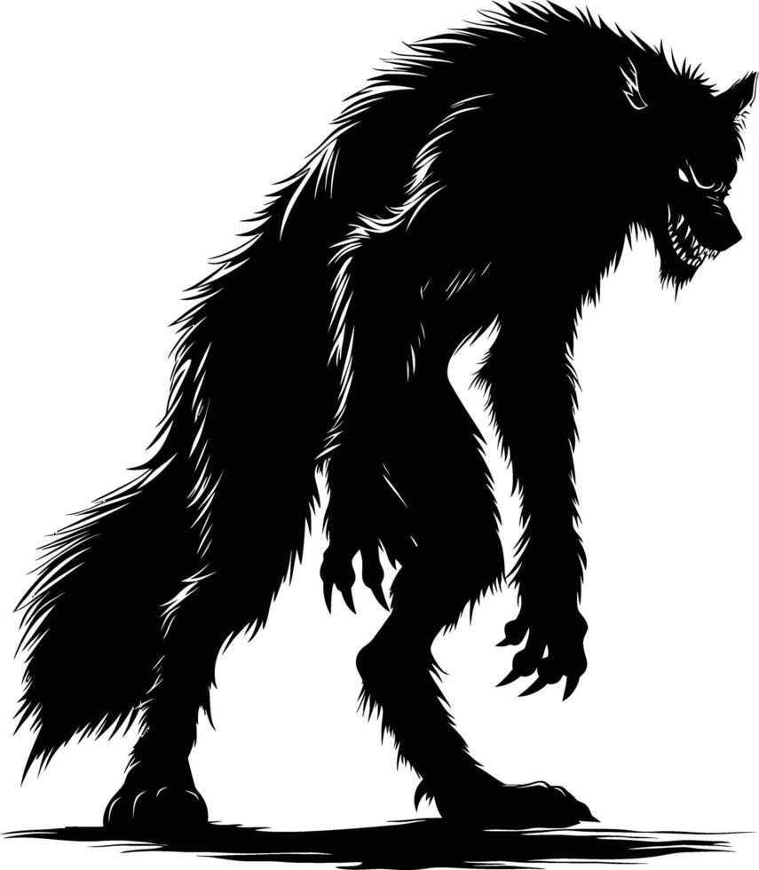 AI generated Silhouette warewolf or occasionally lycanthrope or lycan monster black color only full body vector