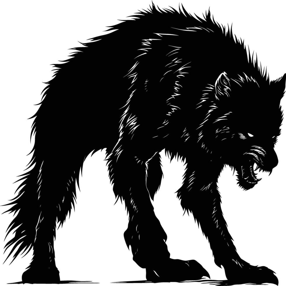 AI generated Silhouette warewolf or occasionally lycanthrope or lycan monster black color only full body vector