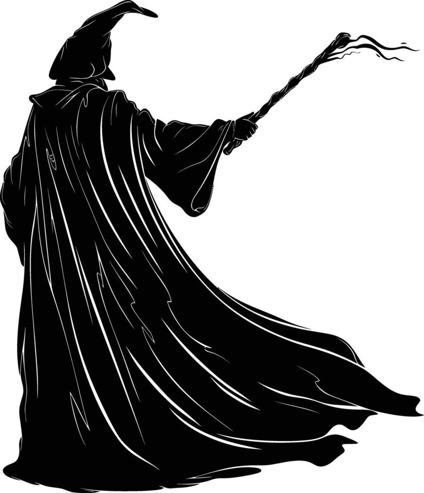 AI generated Silhouette wizard wand black color only full vector