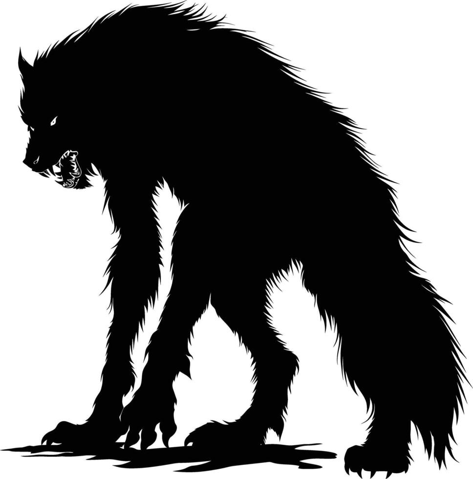 ai generado silueta lobo de mar o de vez en cuando licántropo o licántropo monstruo negro color solamente lleno cuerpo vector