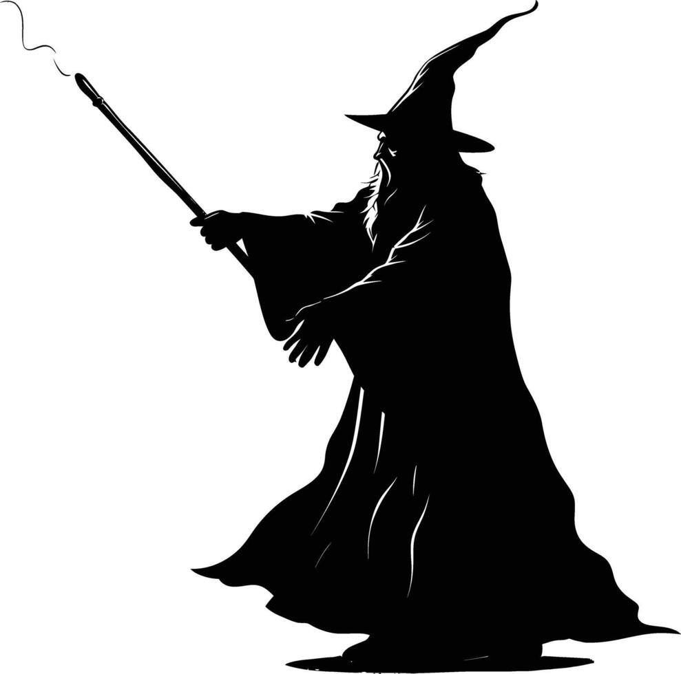 AI generated Silhouette wizard wand black color only full vector