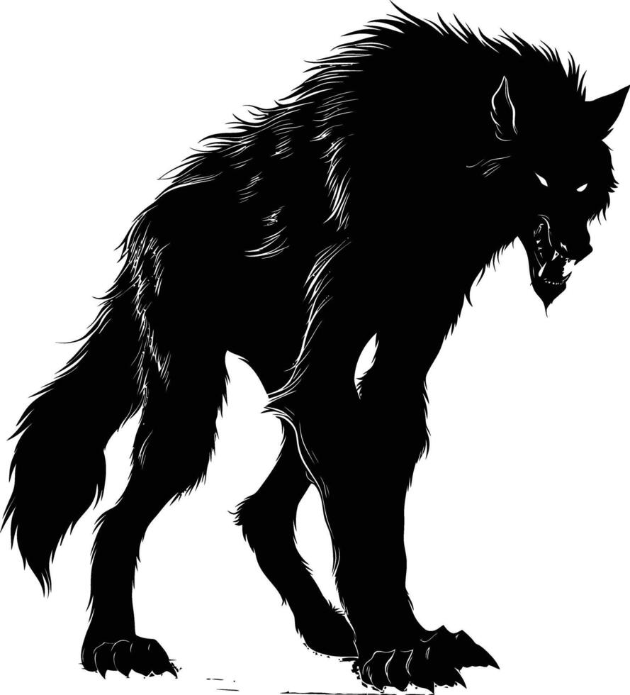 AI generated Silhouette warewolf or occasionally lycanthrope or lycan monster black color only full body vector