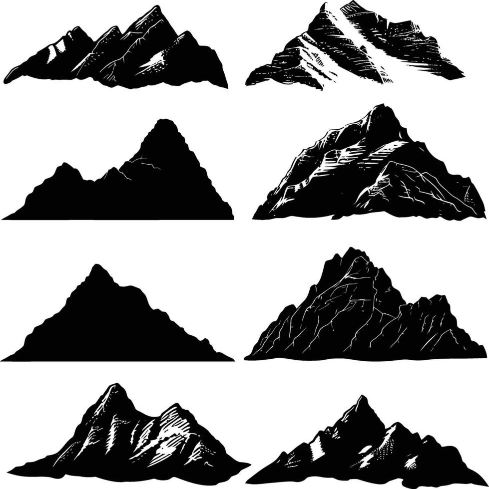 AI generated Silhouette mountain full black color only vector