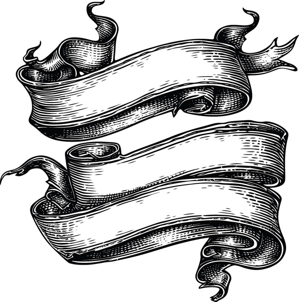 AI generated long ribbon element with old engraving style vector