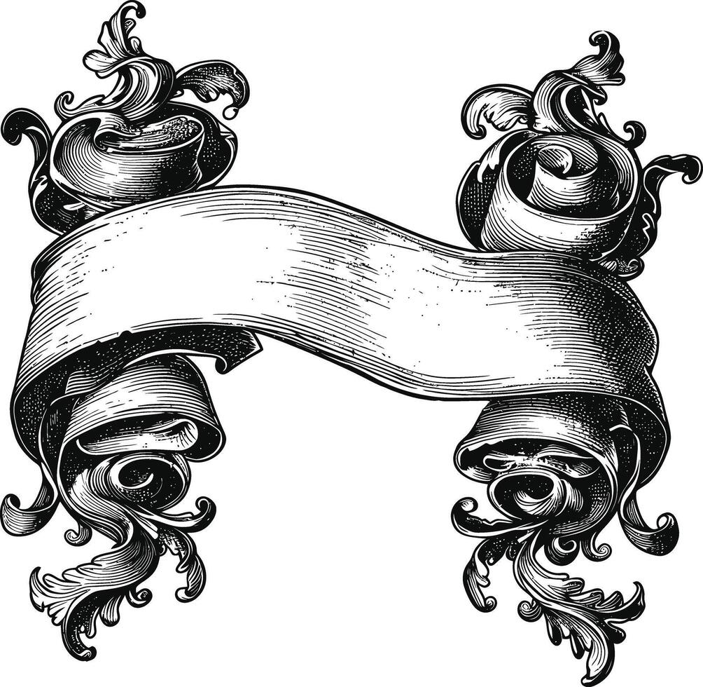 AI generated long ribbon element with old engraving style vector