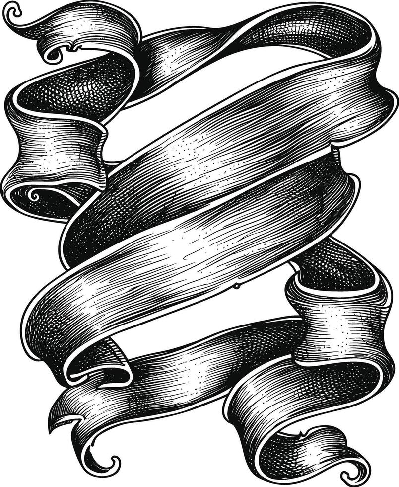 AI generated long ribbon element with old engraving style vector