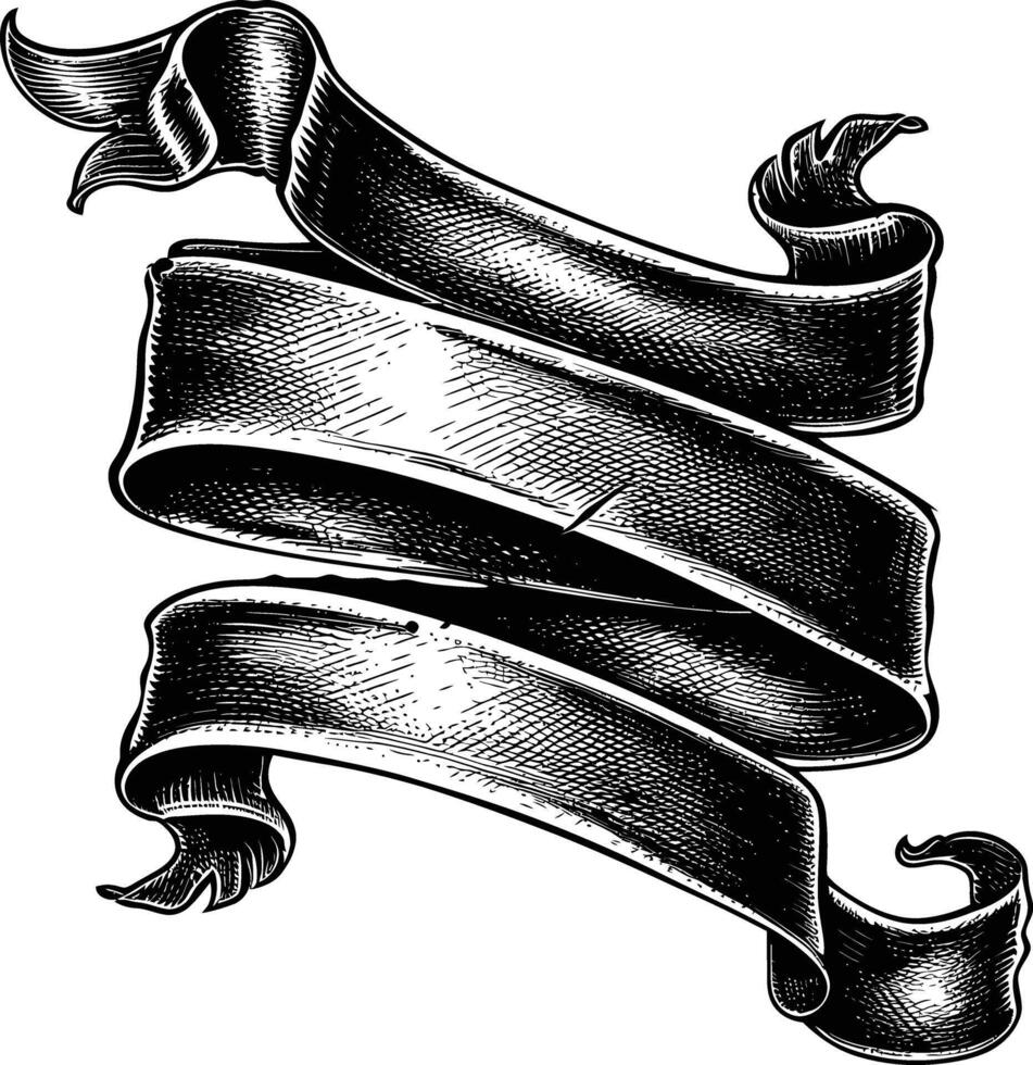 AI generated long ribbon element with old engraving style vector