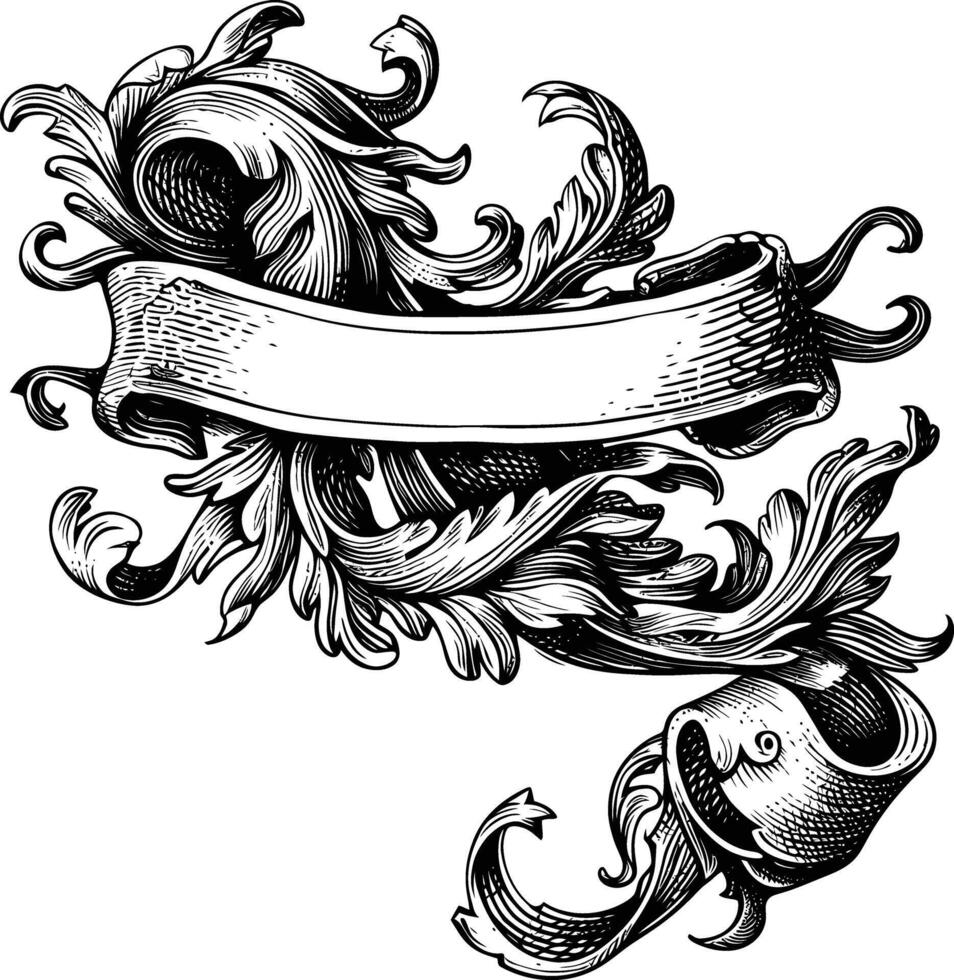 AI generated ribbon element with old engraving style vector