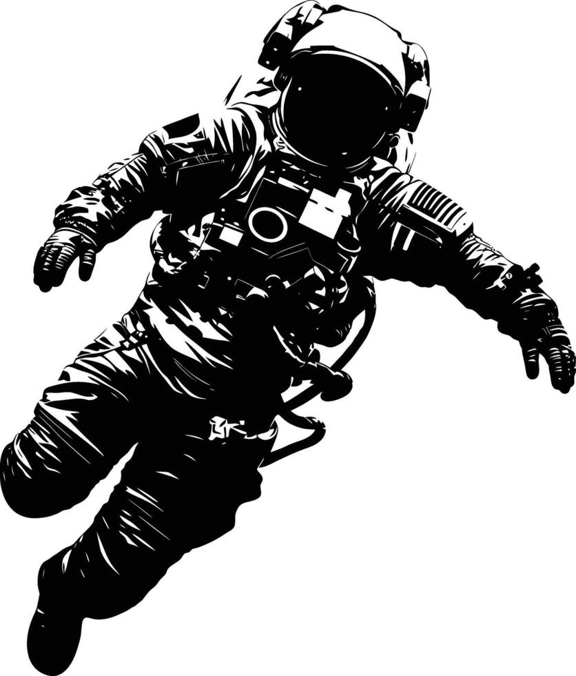 AI generated Silhouette astronaut floating in space black color only full body vector
