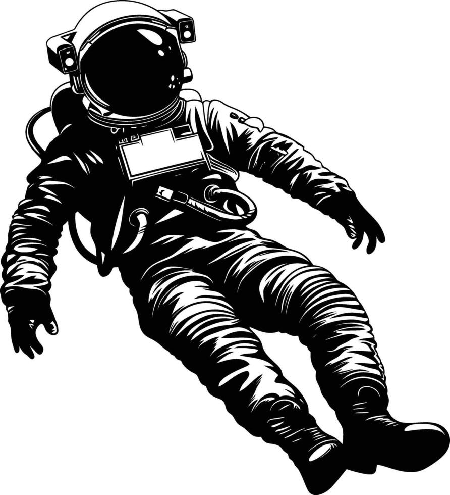 AI generated Silhouette astronaut floating in space black color only full body vector