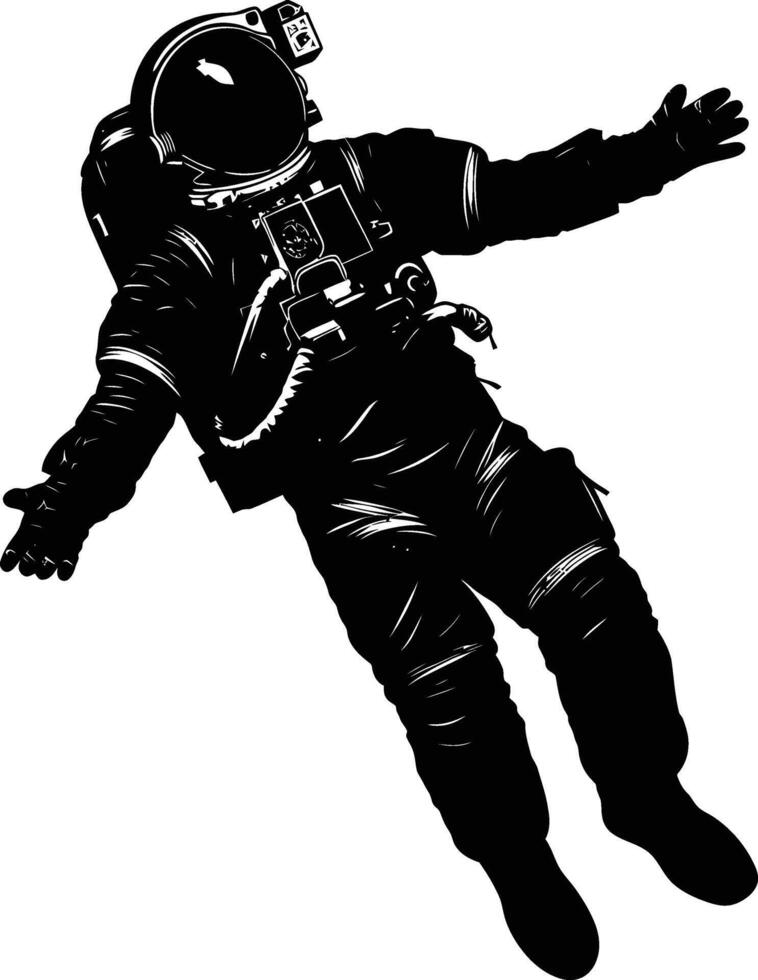 AI generated Silhouette astronaut floating in space black color only full body vector