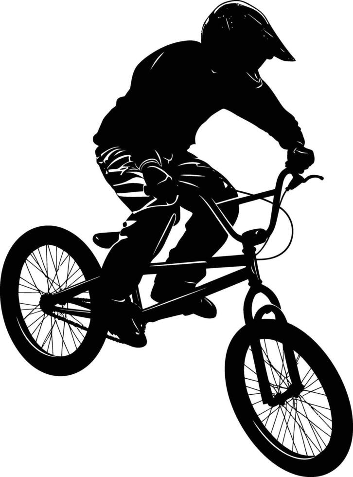 AI generated Silhouette bmx bike jumps in the air black color only full body vector