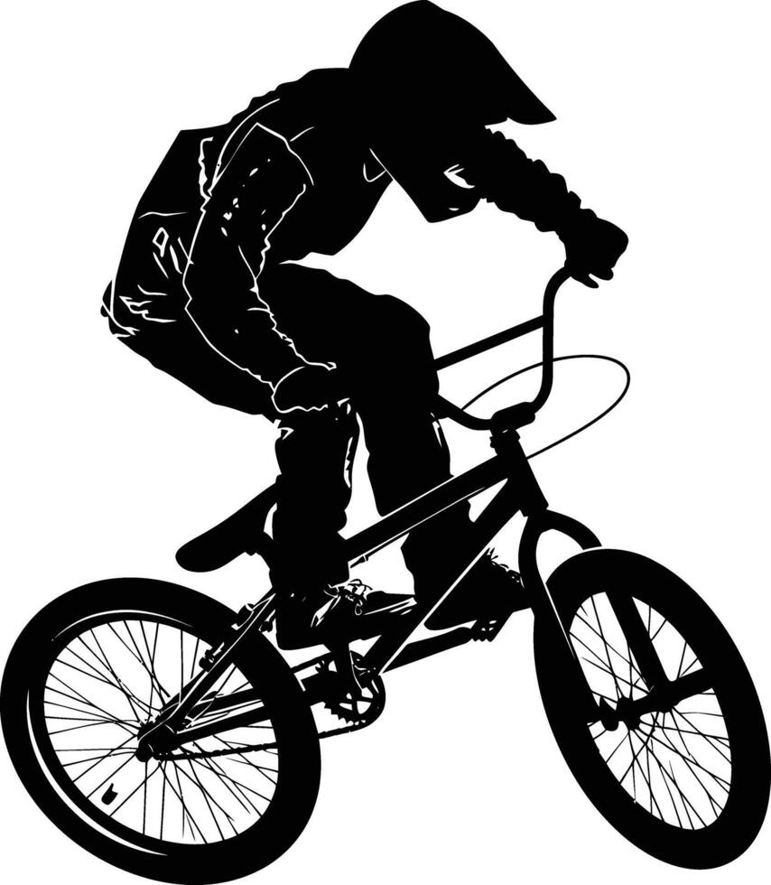 ai generado silueta bmx bicicleta saltos en el aire negro color solamente lleno cuerpo vector