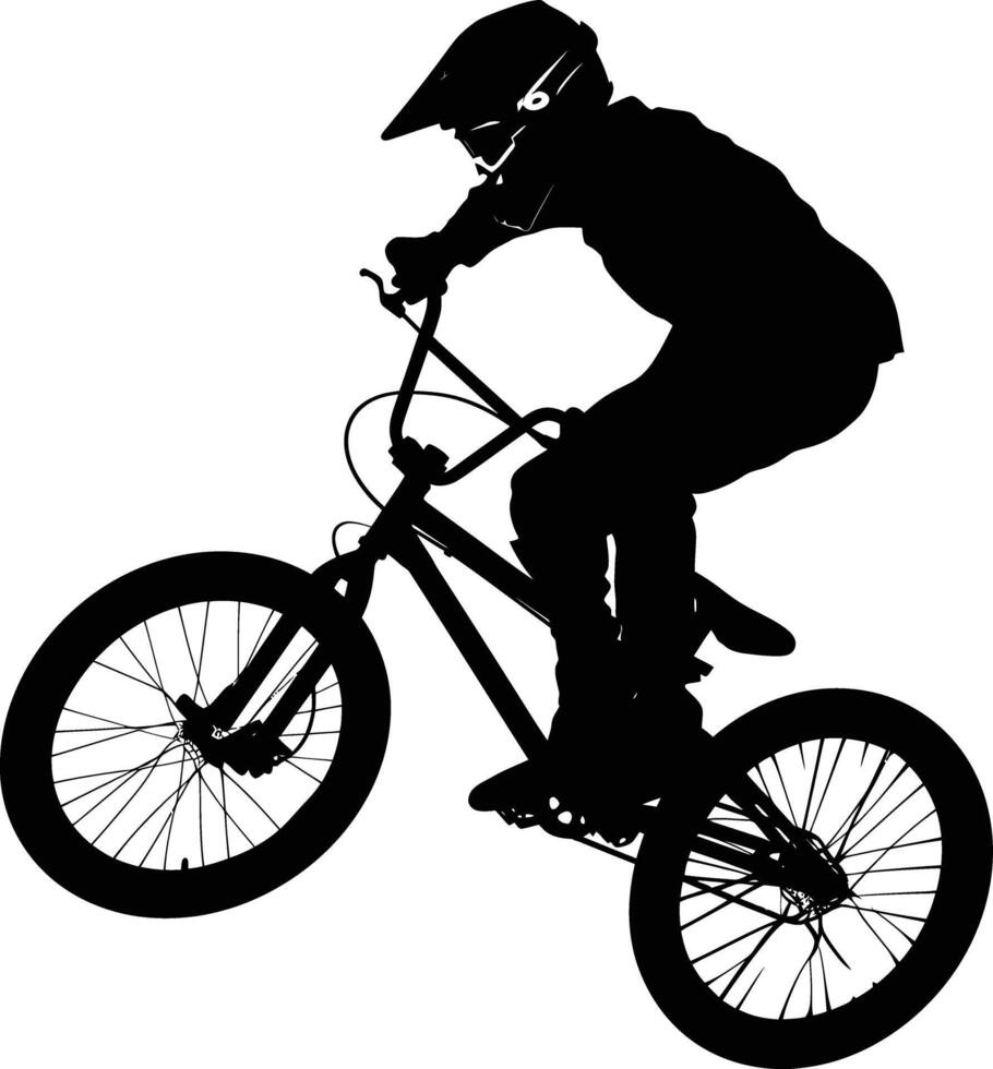 ai generado silueta bmx bicicleta saltos en el aire negro color solamente lleno cuerpo vector