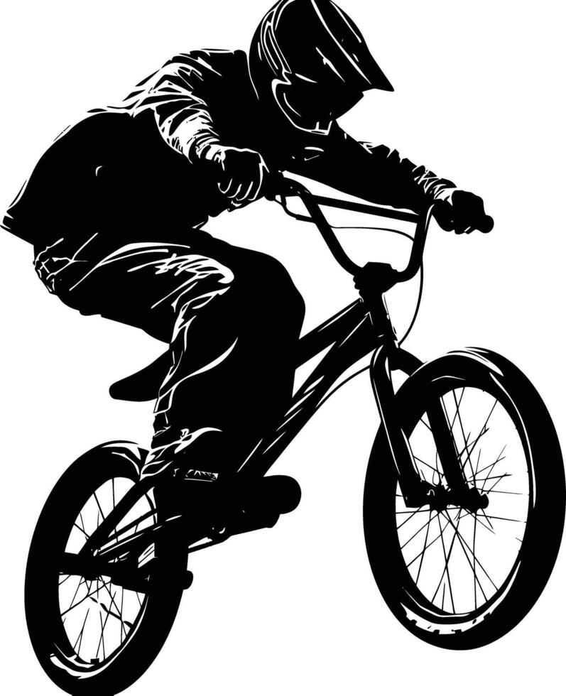 ai generado silueta bmx bicicleta saltos en el aire negro color solamente lleno cuerpo vector