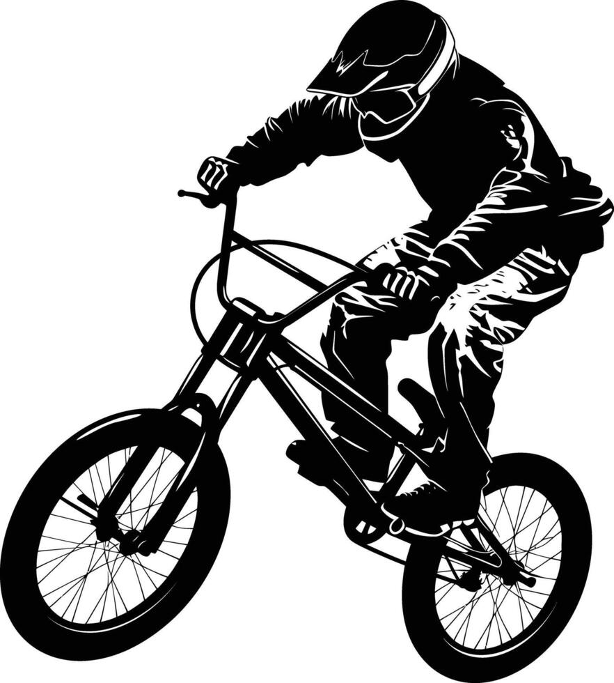 ai generado silueta bmx bicicleta saltos en el aire negro color solamente lleno cuerpo vector