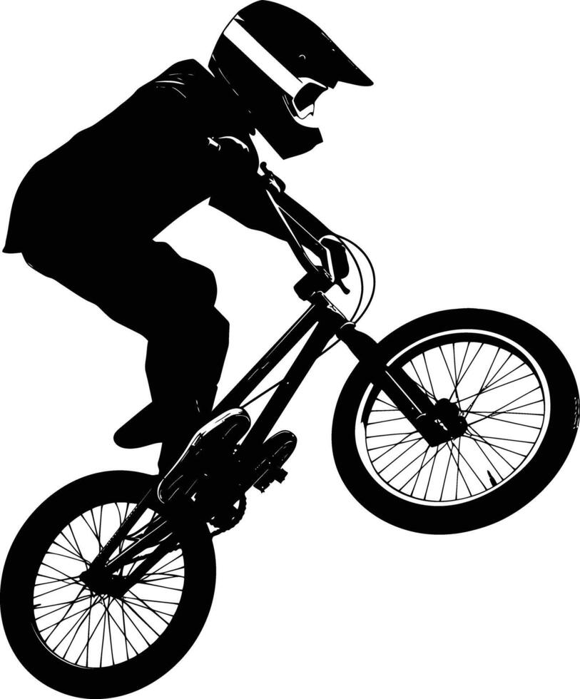 ai generado silueta bmx bicicleta saltos en el aire negro color solamente lleno cuerpo vector