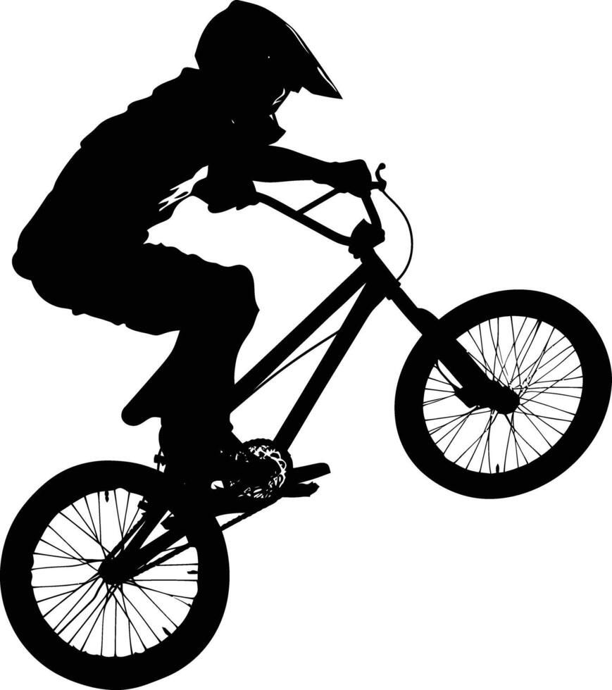 ai generado silueta bmx bicicleta saltos en el aire negro color solamente lleno cuerpo vector