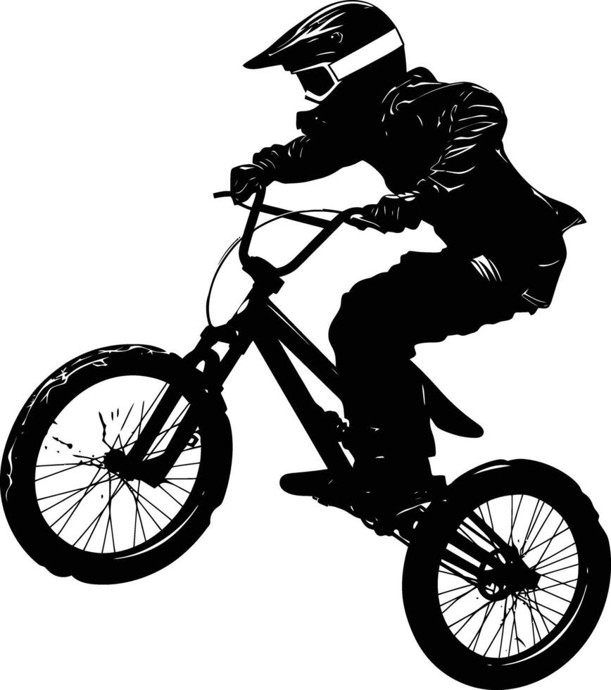 AI generated Silhouette bmx bike jumps in the air black color only full body vector