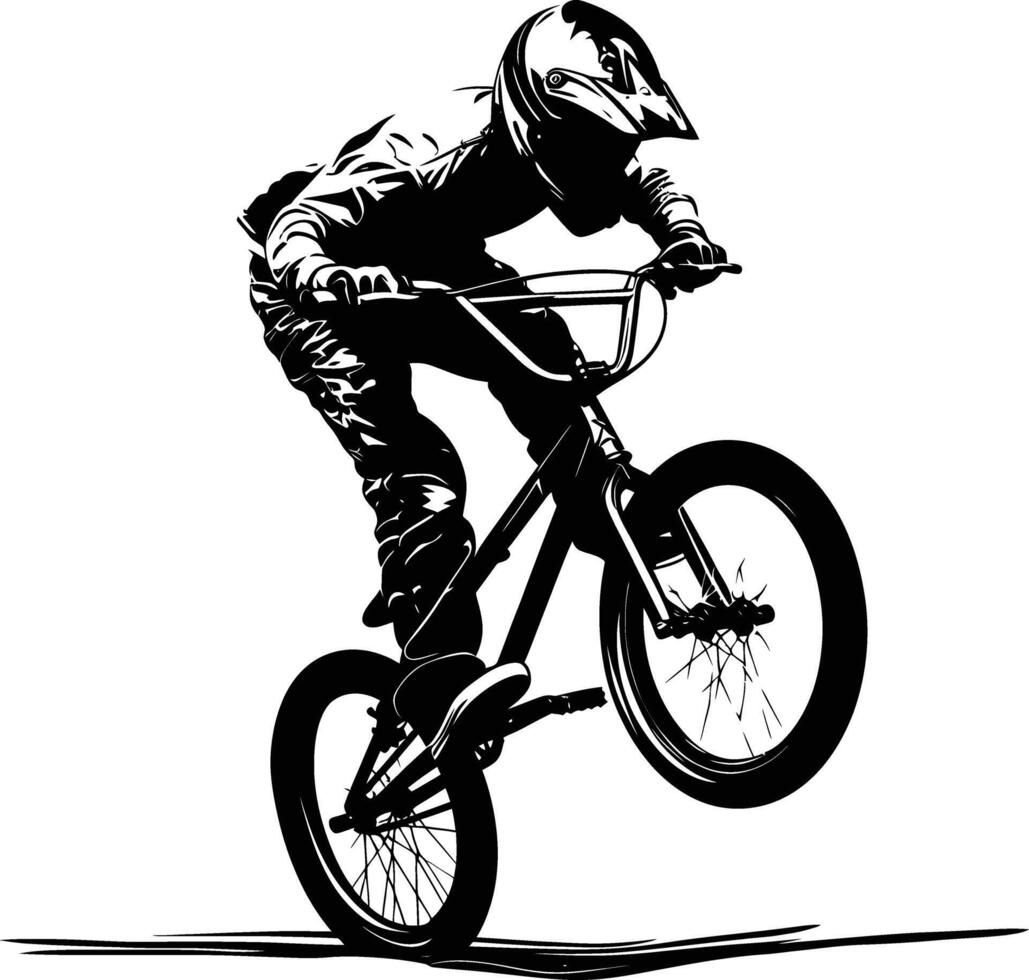 ai generado silueta bmx bicicleta saltos en el aire negro color solamente lleno cuerpo vector