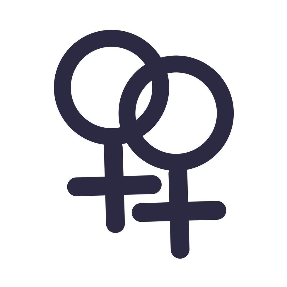 Two female symbols. Lesbian gender icon. LGBT couple, homosexual orientation concept. Vector illustration.