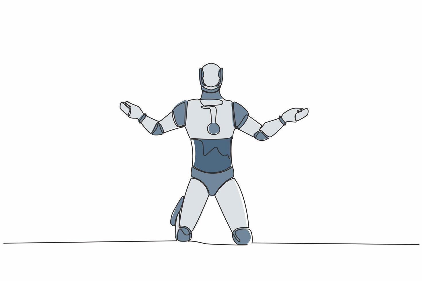 Continuous one line drawing robot despair suffer grief. Sad gesture expression. Burnout, depression disorder. Humanoid cybernetic organism. Future robotic. Single line draw design vector illustration