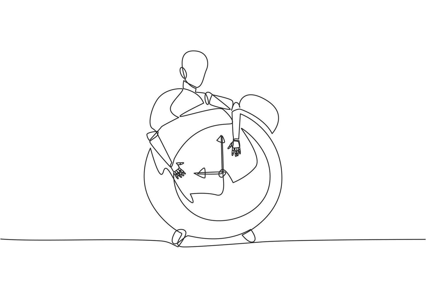 Continuous one line drawing robotic hugging alarm clock. Configuring alarm clock technology to robotic artificial intelligence. Future technology concept. Single line draw design vector illustration