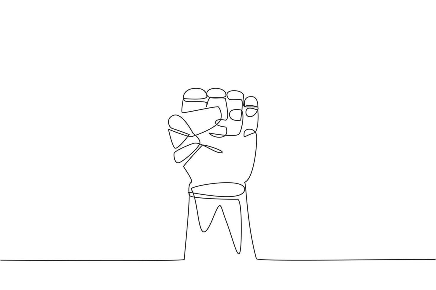 Single one line drawing the robot's big clenched fist. Invites teamwork to increase arrows. Resistance symbol. Technology artificial intelligence concept. Continuous line design graphic illustration vector