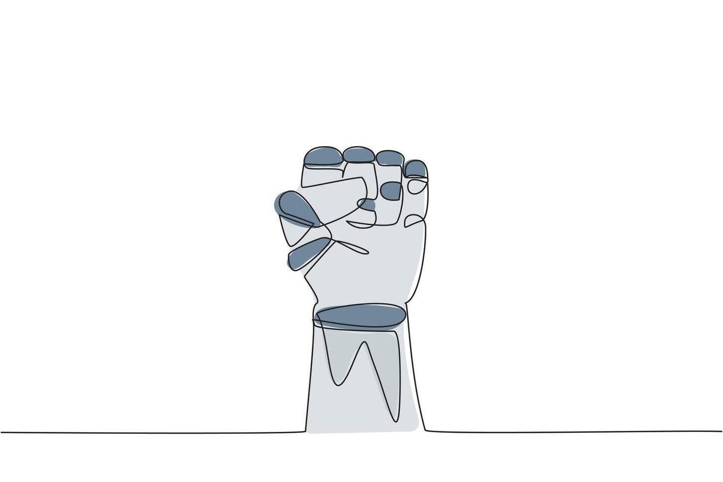 Single one line drawing the robot's big clenched fist. Invites teamwork to increase arrows. Resistance symbol. Technology artificial intelligence concept. Continuous line design graphic illustration vector