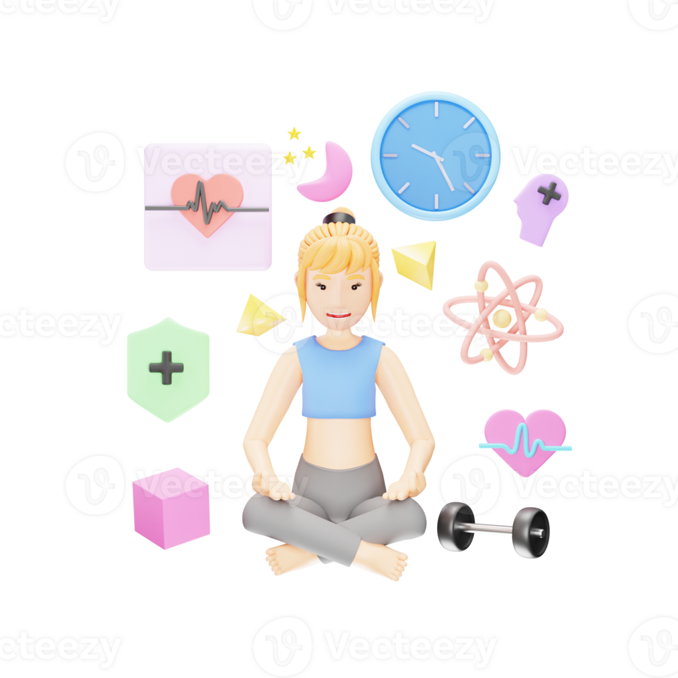 3D Yoga Teacher Illustration Explaining Meditation Benefits png