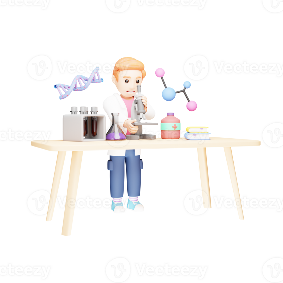 Young Student Conducting 3D Lab Experiments - Educational Illustration png