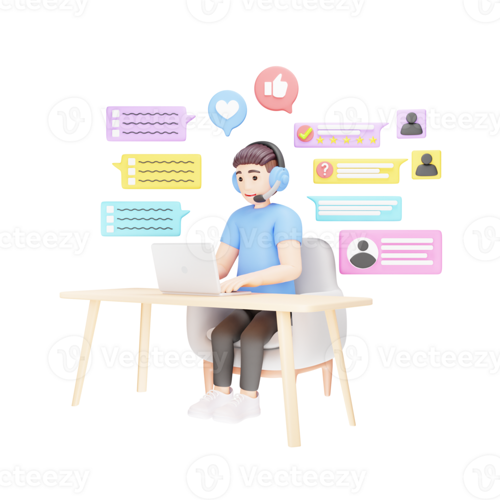 professioneel bijstand operator reageren naar klant vragen - 3d karakter illustratie png