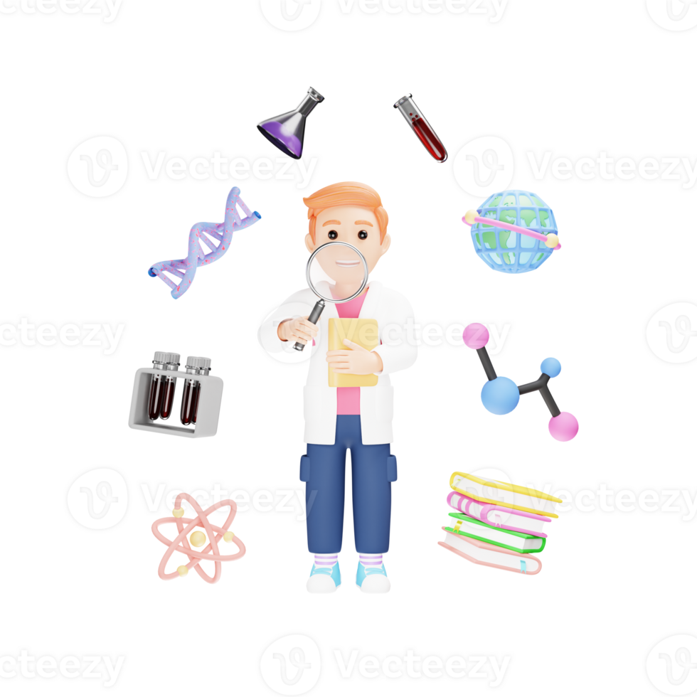 Active Student Engaged in Science Projects - 3D Cartoon Character Illustration png