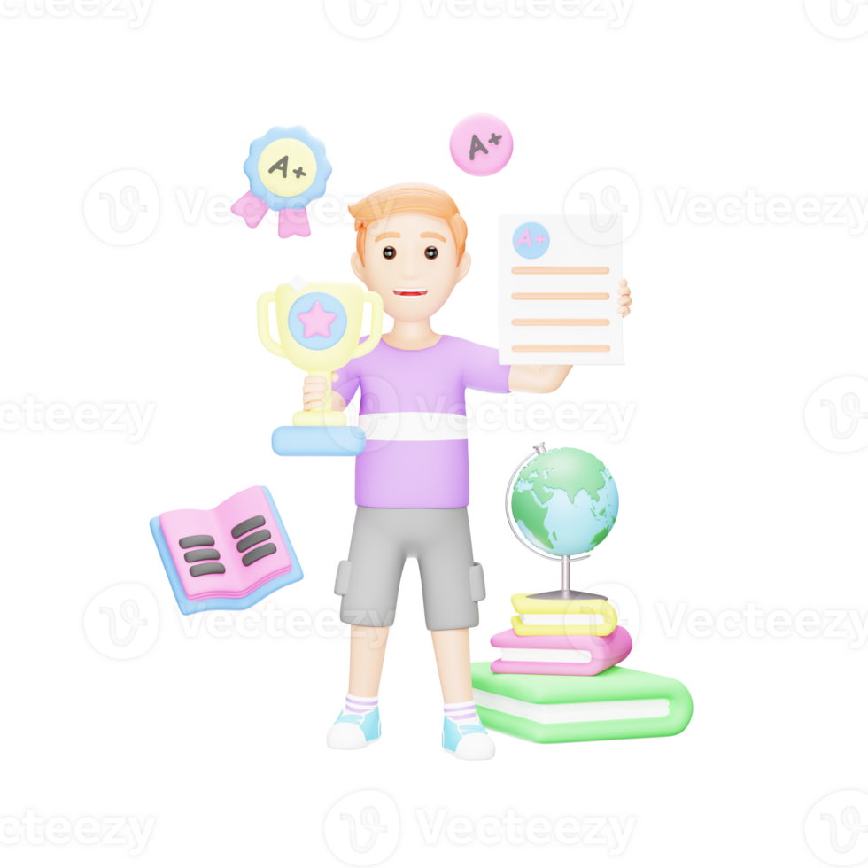 Successful Student in 3D - Illustration of an Intelligent Scholar with Top Grades png