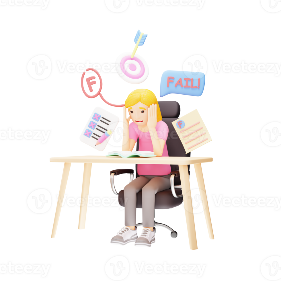 3D Cartoon Character - Young Girl Expressing Disappointment After Target Failure png