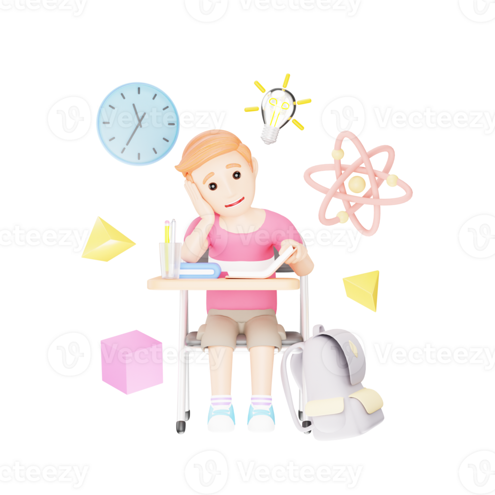 3D Character Illustration - Lazy Boy Struggling with Homework png