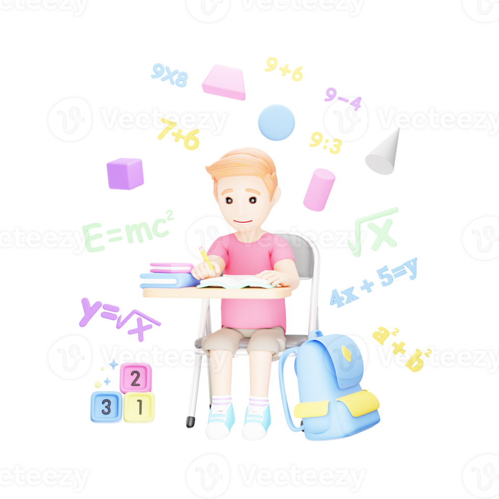 studerande förvirrad i lösning matematisk ekvationer - 3d karaktär illustration png