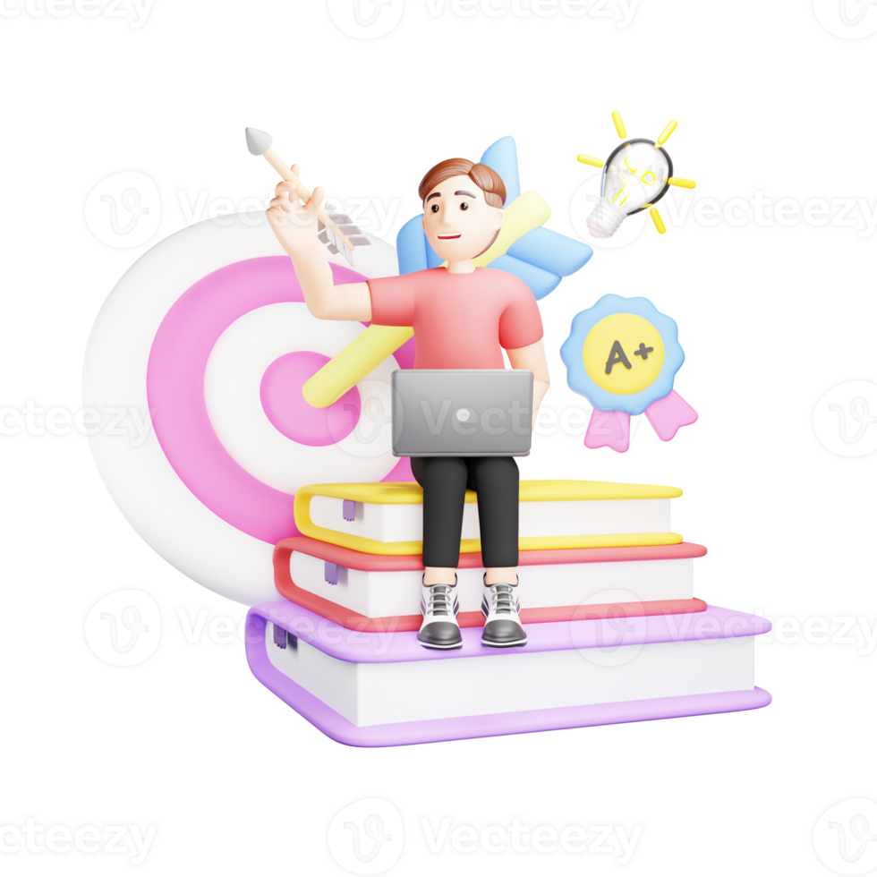 Ambitious 3D Student Setting Up Milestones for Success - Cartoon Character Illustration png