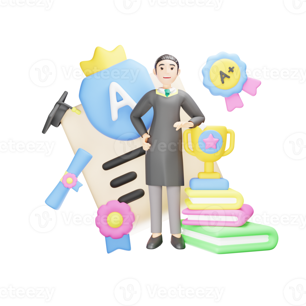 3D Cartoon Character - Happy Student Expressing Winning Moments and Success png