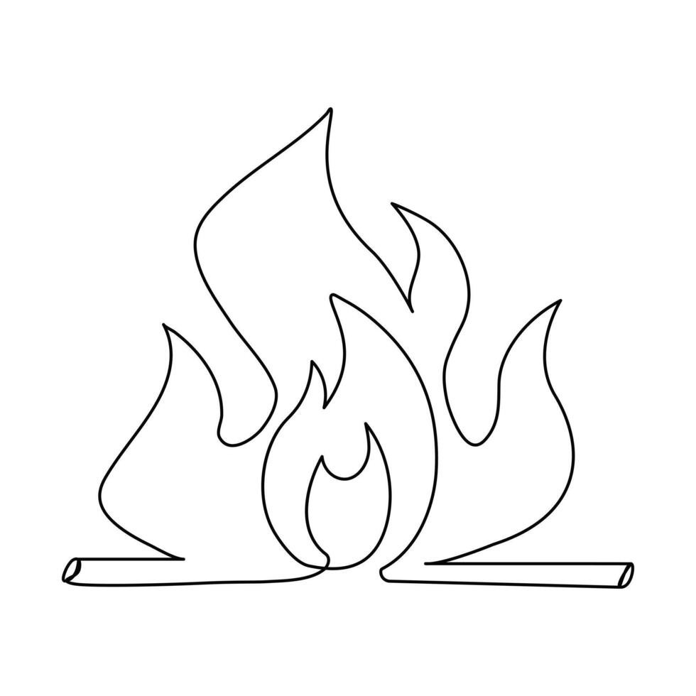 Continuous one line drawing of bonfire single line art vector illustration and Editable stroke.