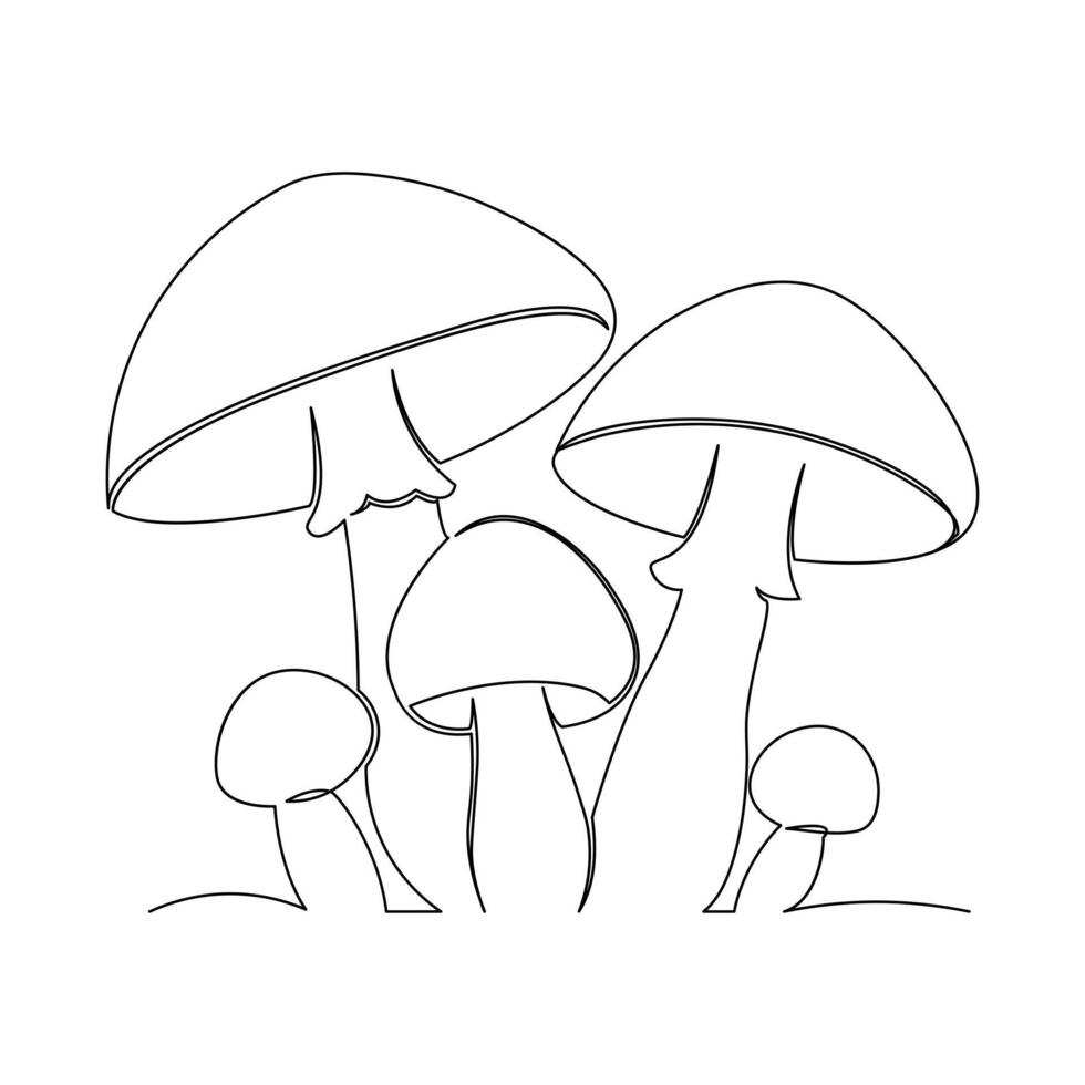 Continuous one line drawing of mushroom vector art illustration minimalist design