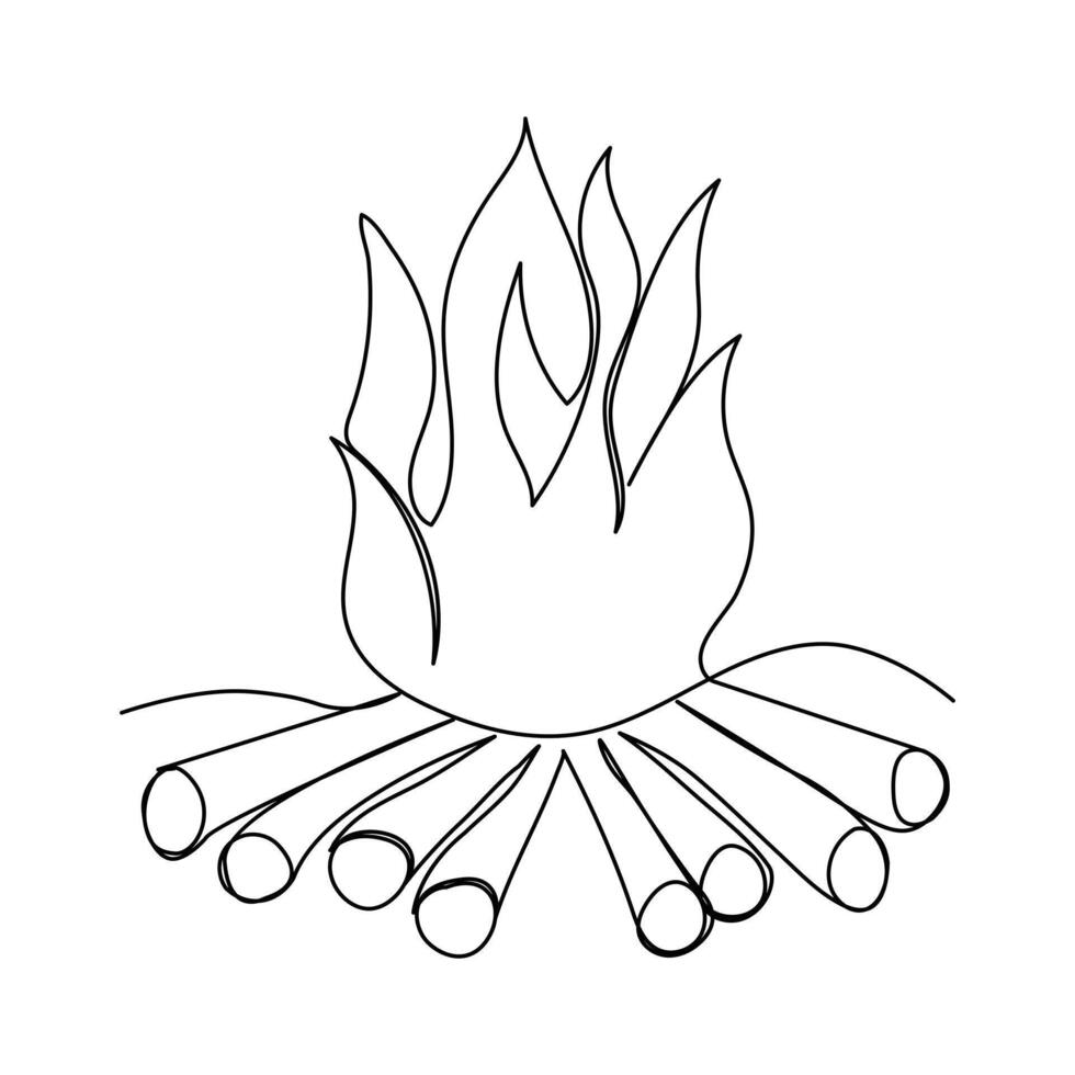 Continuous one line drawing of bonfire or campfire single line art vector illustration and Editable stroke.