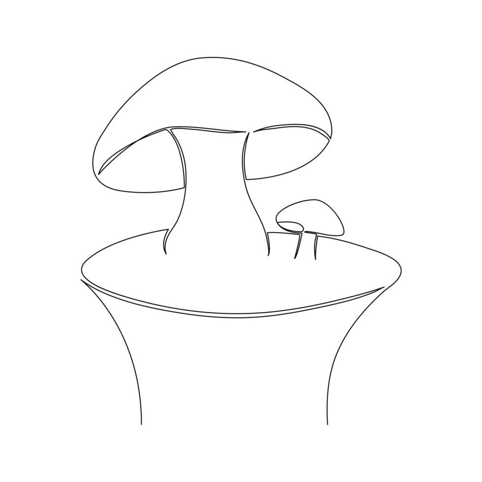 Continuous one line drawing of mushroom vector art illustration minimalist design