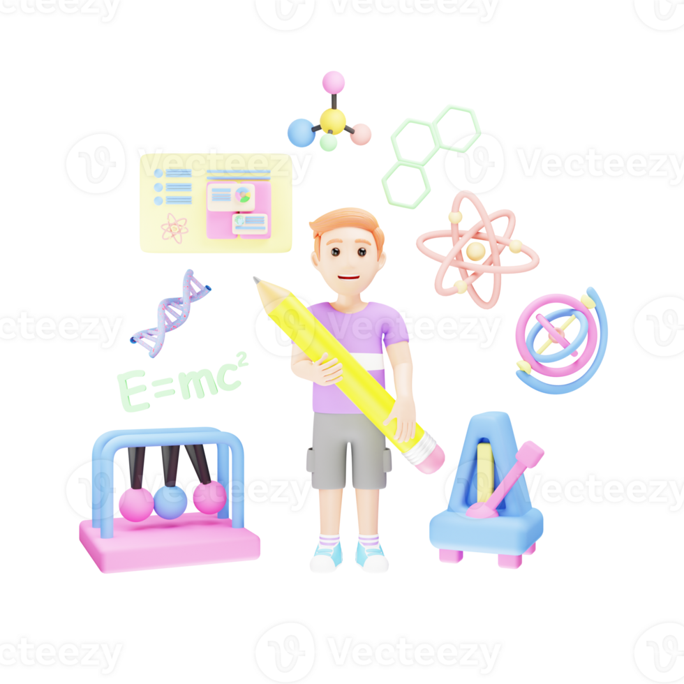 3D Cartoon Character - Student Attending Physics Lecture in Educational Setting png