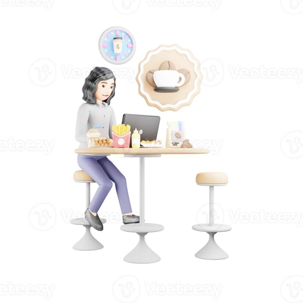 Cafe Scene - Girl Working as Barista - 3D Character Illustration in Coffee Shop png