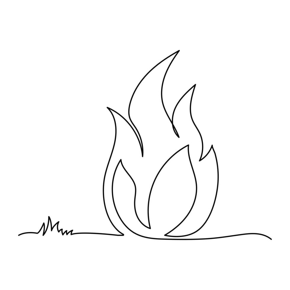Continuous one line drawing of bonfire or campfire single line art vector illustration and Editable stroke.
