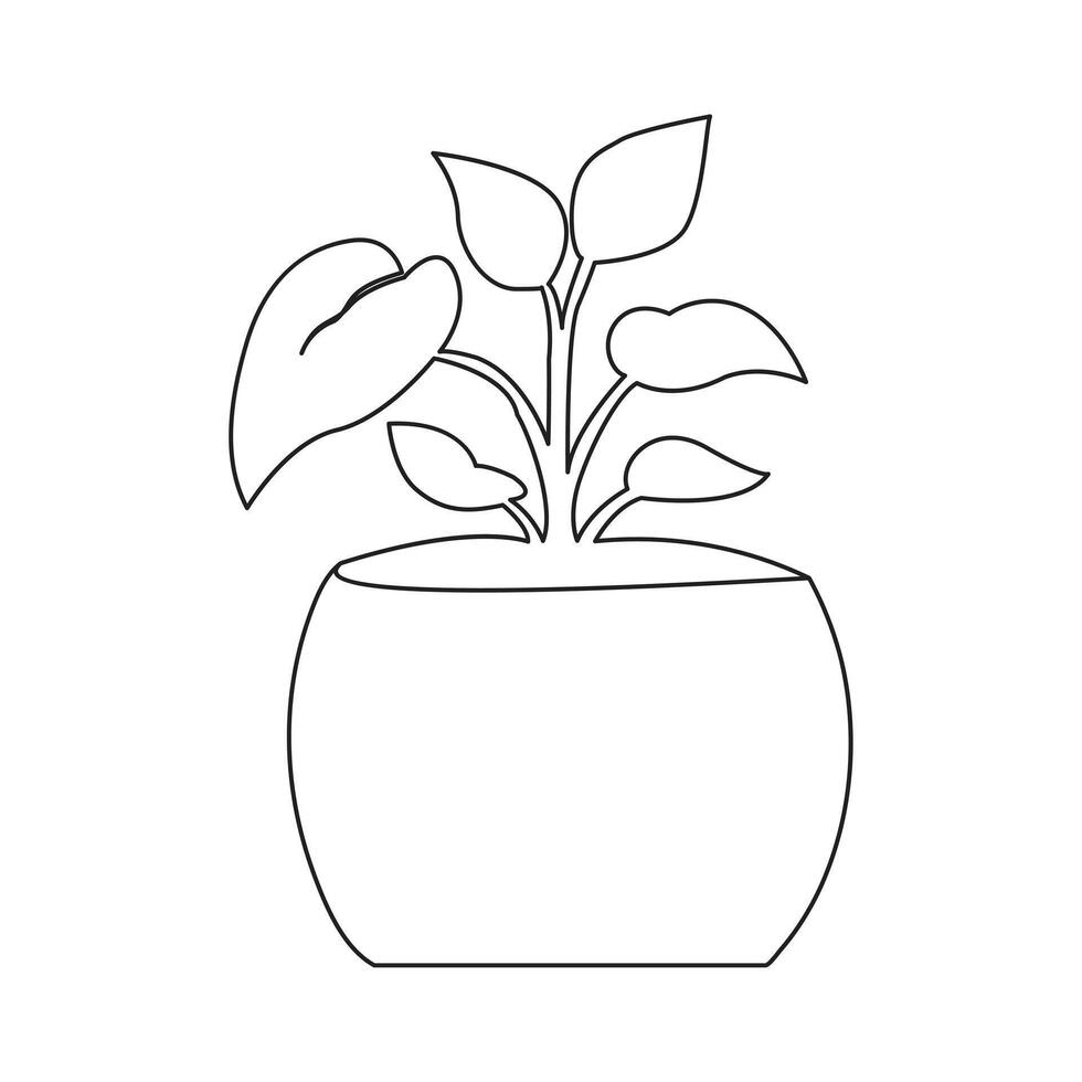 continuo uno línea dibujo de hogar planta árbol en un maceta contorno vector Arte ilustración