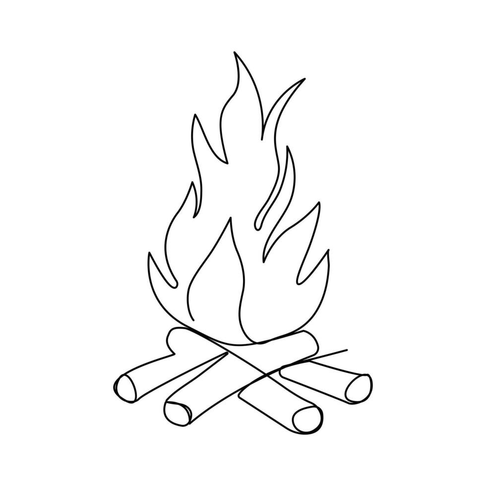 Continuous one line drawing of bonfire single line art vector illustration and Editable stroke.