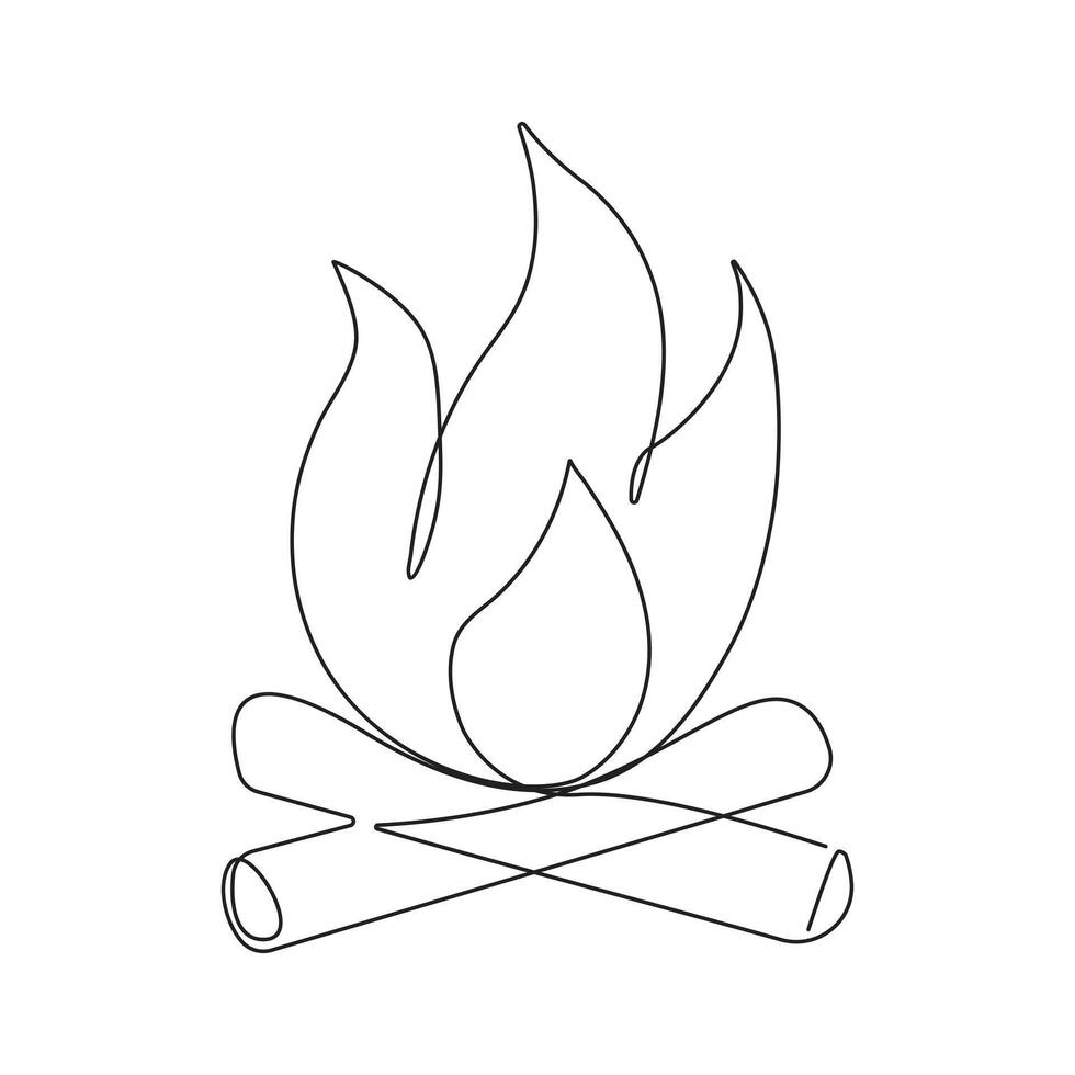 Continuous one line drawing of bonfire single line art vector illustration and Editable stroke.